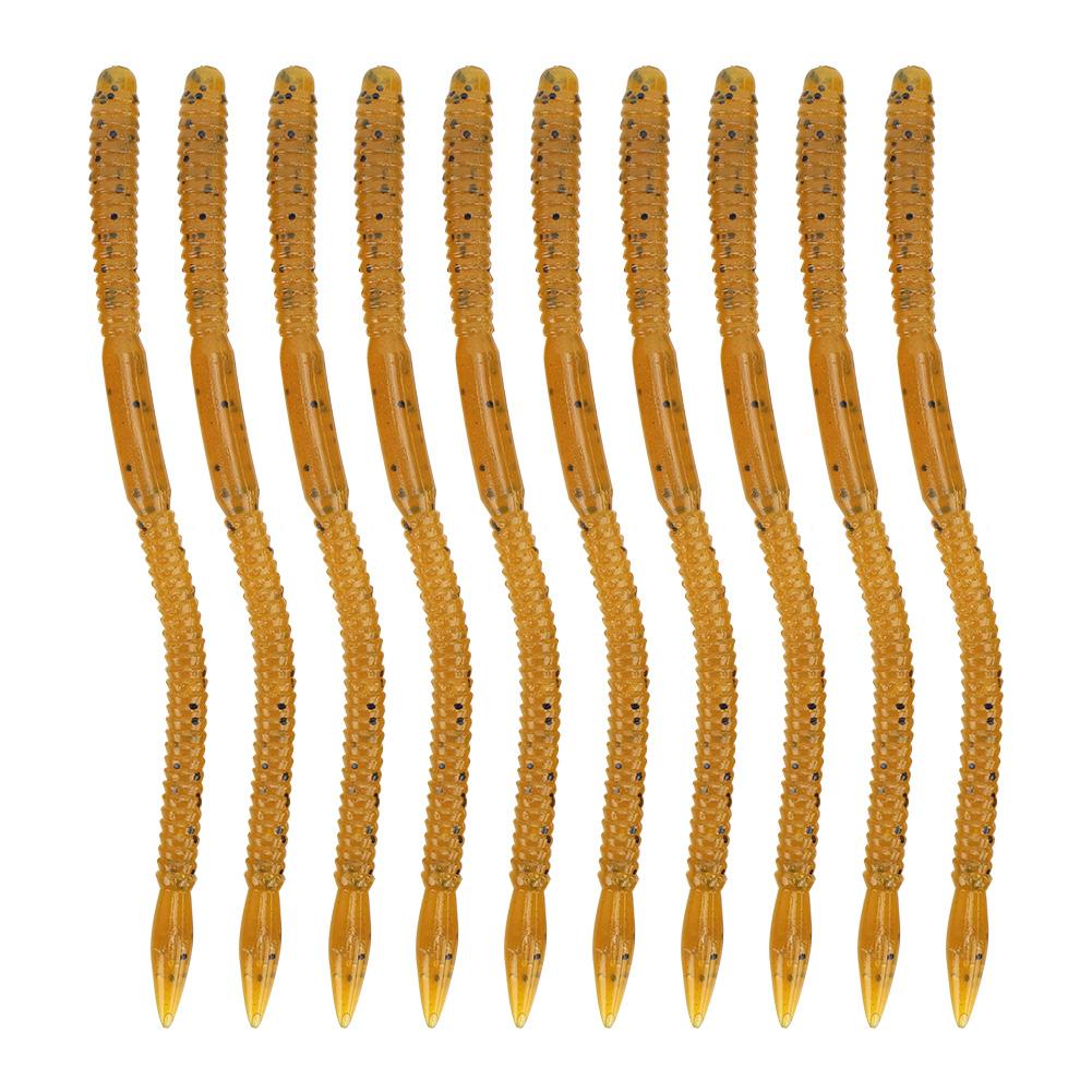10 Stück Weiche Angelköder Künstliche Würmer Simulation Regenwurm Fischköder Zubehör 15cm braun mit schwarzen Punkten