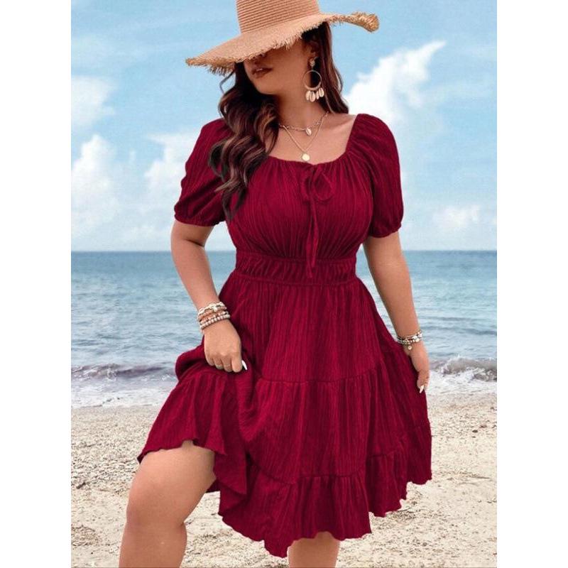 

Plus Size U-Neck Puff Sleeve Dress, Style Z 45916 4XL красный