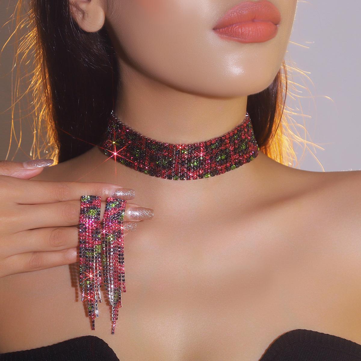 

Роскошный сверкающий кристалл ожерелье серьги комплект леопардовый свадебный комплект ювелирных изделий ожерелье ювелирные изделия