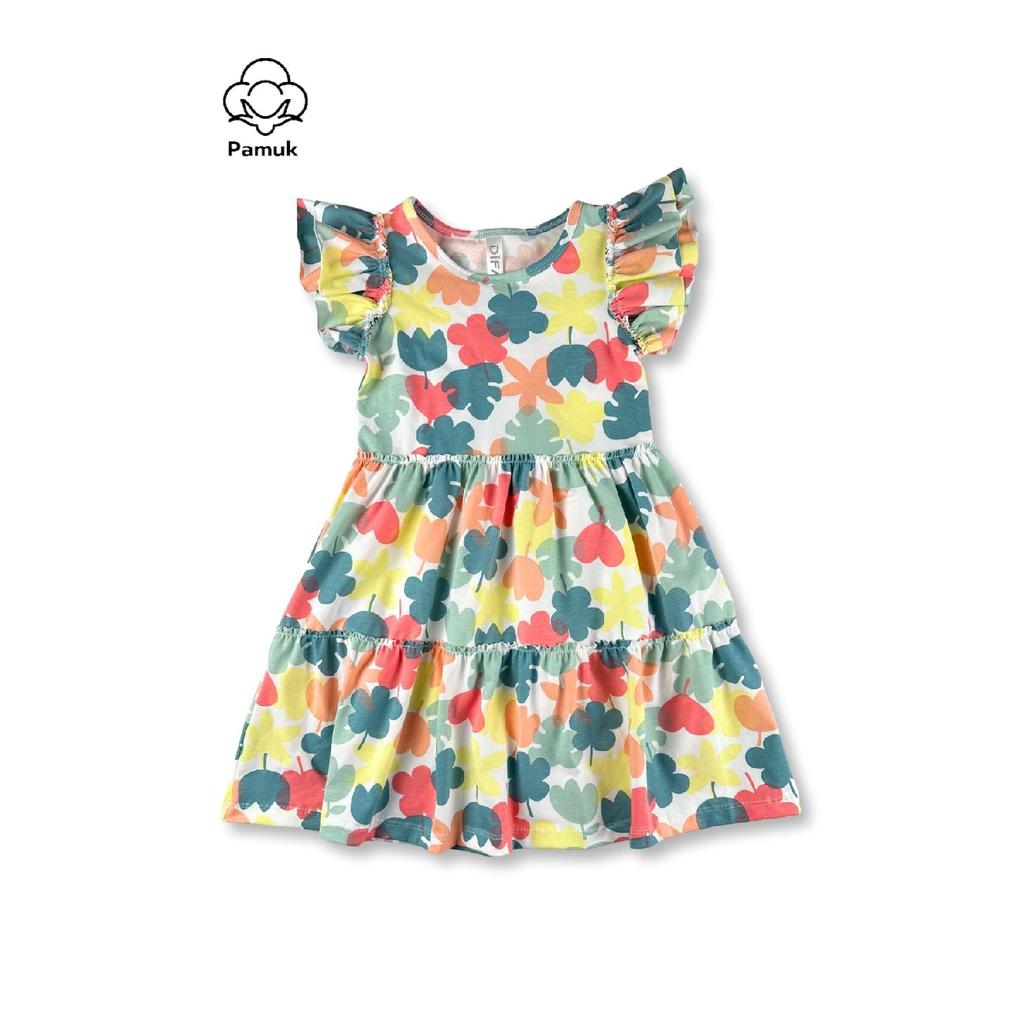 Leaf Pattern Flared Ruffle Comfortable Summer Girls Dress