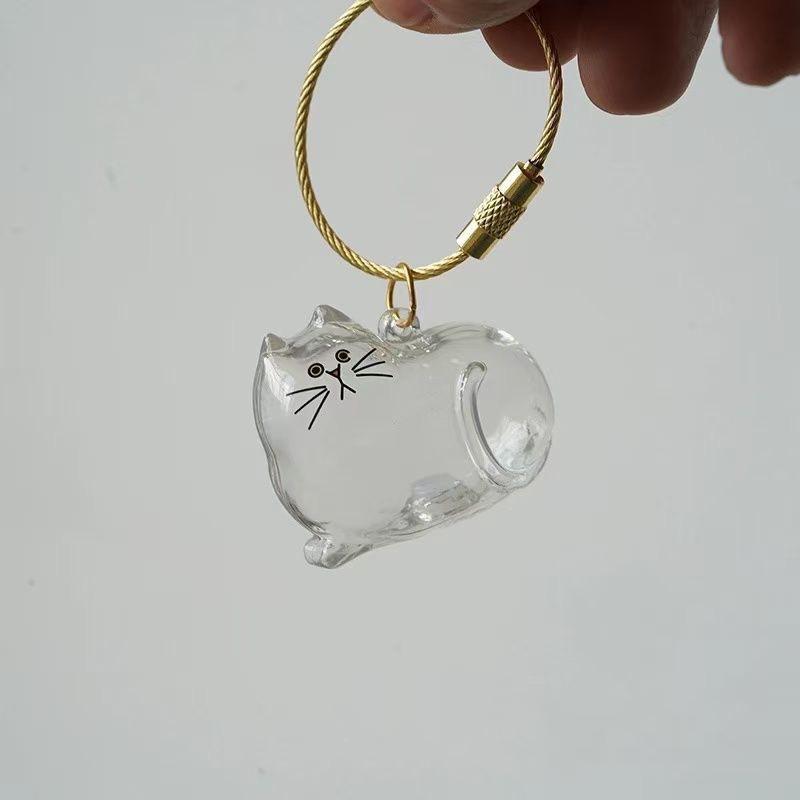 1PC Memorial Pet Fur Storage Pendant Transparent Cat Storage Keychain Cat Hair Preservation Keyring Accessory Cat 5x4cm
