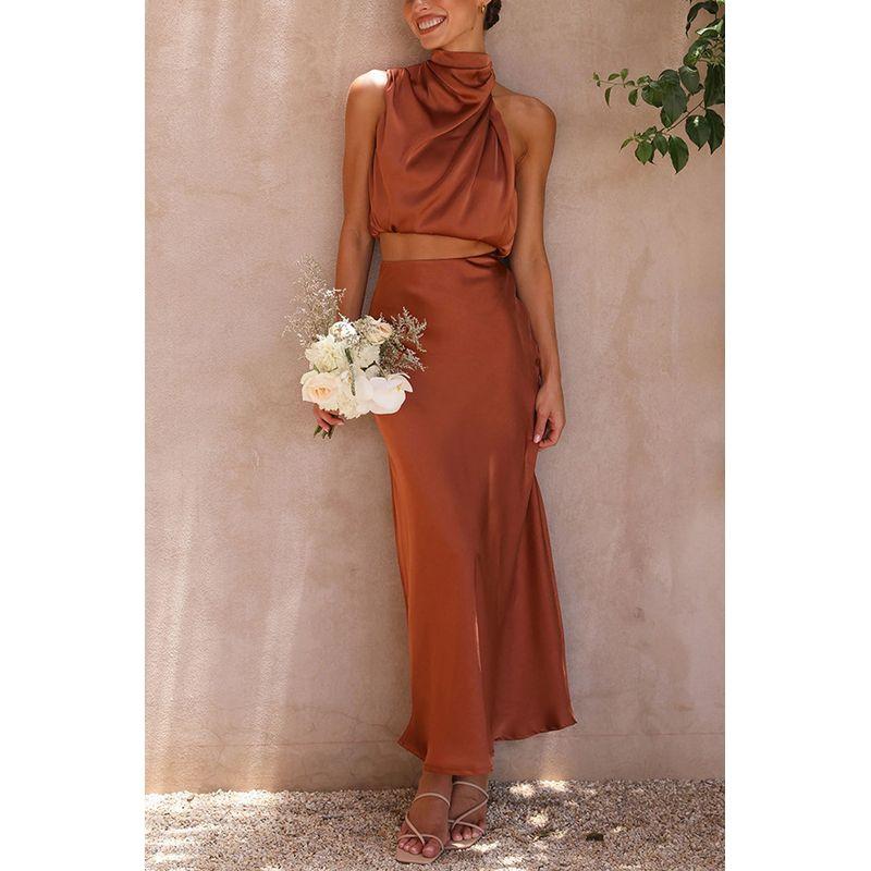 Two Piece Set of Sleeveless Top Andskirt Sleeveless Top and Skirt Two-piece Set