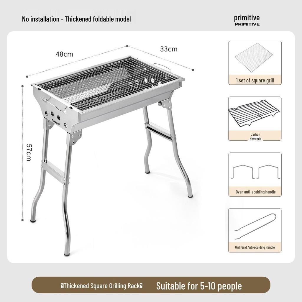 Large Stainless Steel Portable Folding Charcoal BBQ Grill for Outdoor and Home Use