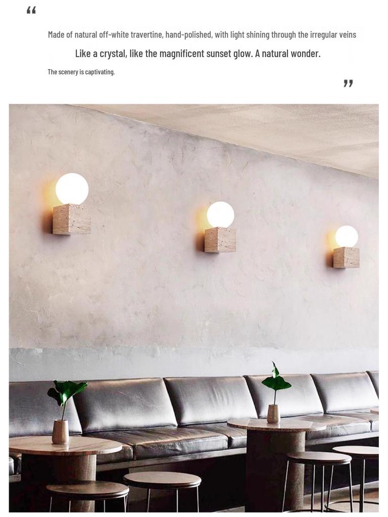 Wabi-sabi Style Yellow Travertine Wall Lamp for Bedroom, Courtyard, or Balcony - Waterproof Outdoor Light.