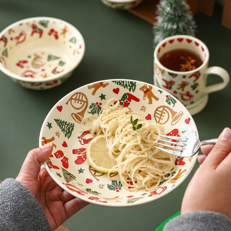 Christmas Ceramic Tableware Cake Dessert Dish Home Party Dinner Snack Plate Breakfast Bowl Easy To Clean Merry Christmas Supplie
