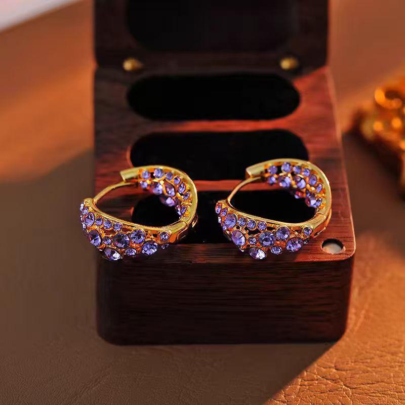 Элегантные серьги-кольца с фиолетовыми стразами - Стерлинговое серебро S925, Уникальный высококлассный дизайн золотой