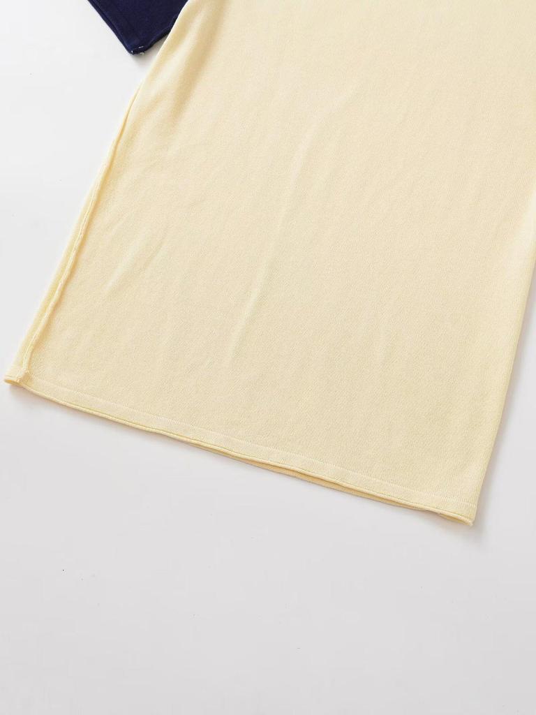 European Spring 2026 Women's Short Sleeve Color Block Knitwear