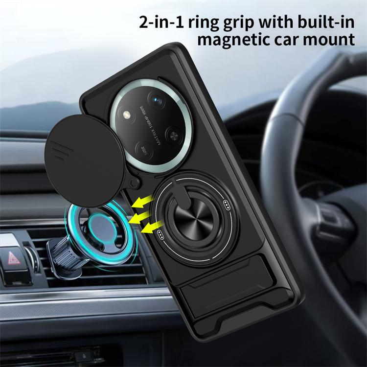 For Honor X9C X9B X9A X50 X60 Pro Smart/Magic 5 6 7 Lite Camera Rotating Sliding Cover Car Magnetic Ring Double Stand Phone Case