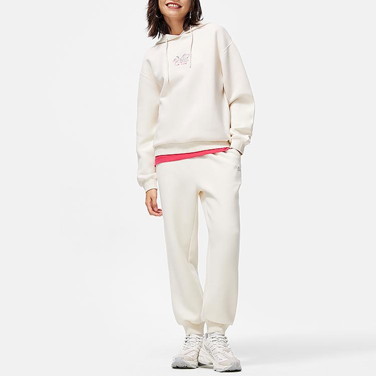 Li Ning Sports Lifestyle Series Hooded Letter Print Pullover Casual Long Sleeve Sweatshirt Women sweatshirt Off-White AWDU042-1