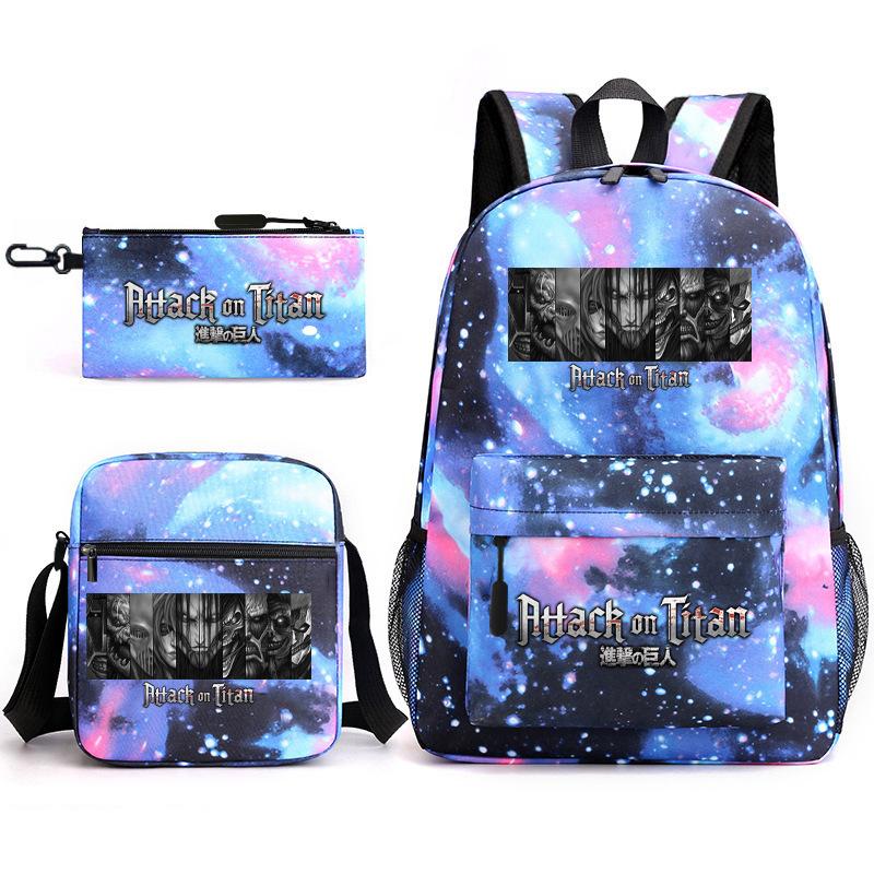 Attack Giant Elementary School Bag Backpack Casual School Bag Three-piece Set