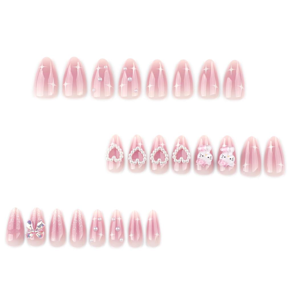 Japanese Style Sweet Wearable Nail Art - Blush Bow Heart Design False Nails