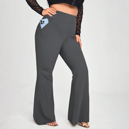 High Waist Yoga Pants Full-Length Women Leggings with Elastic Waist Solid Color Pockets Sport Style Flared Pants