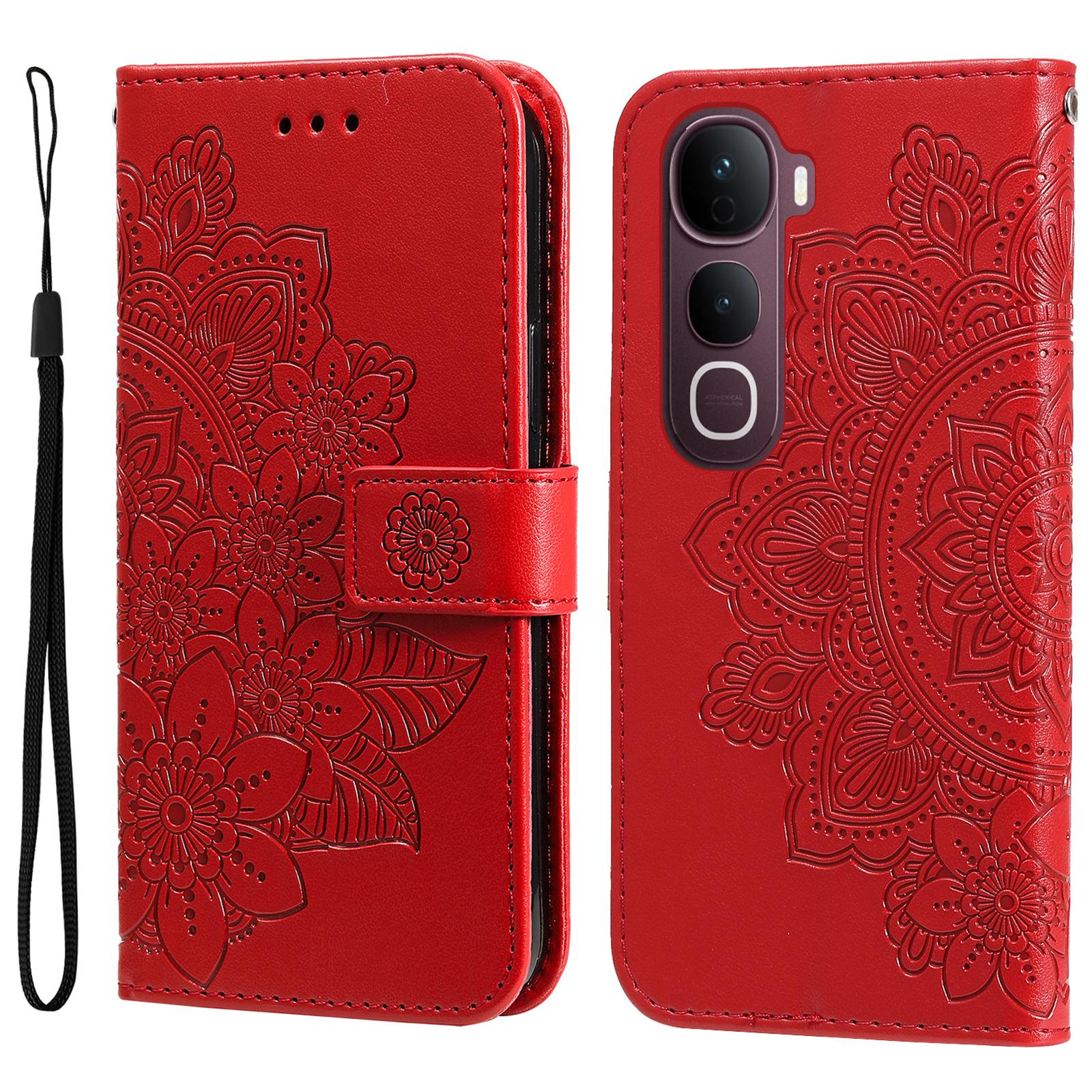 

For vivo Y400 Pro 5G/vivo V40e 5G Case Floral Pattern PU Leather Wallet Stand Phone Cover Red