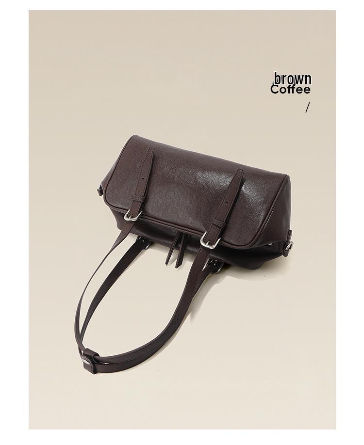 2026 Early Spring Genuine Leather Boston Bowling Bag - Top Layer Cowhide, Underarm Tote & Single Shoulder Pillow Handbag