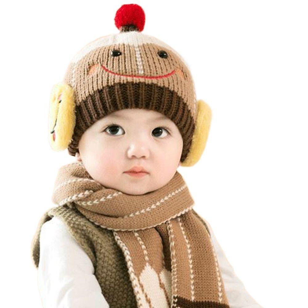 Cartoon Snowman Children Hat Scarf Set Ear Protection Warm Beanie Caps  Children Accessories