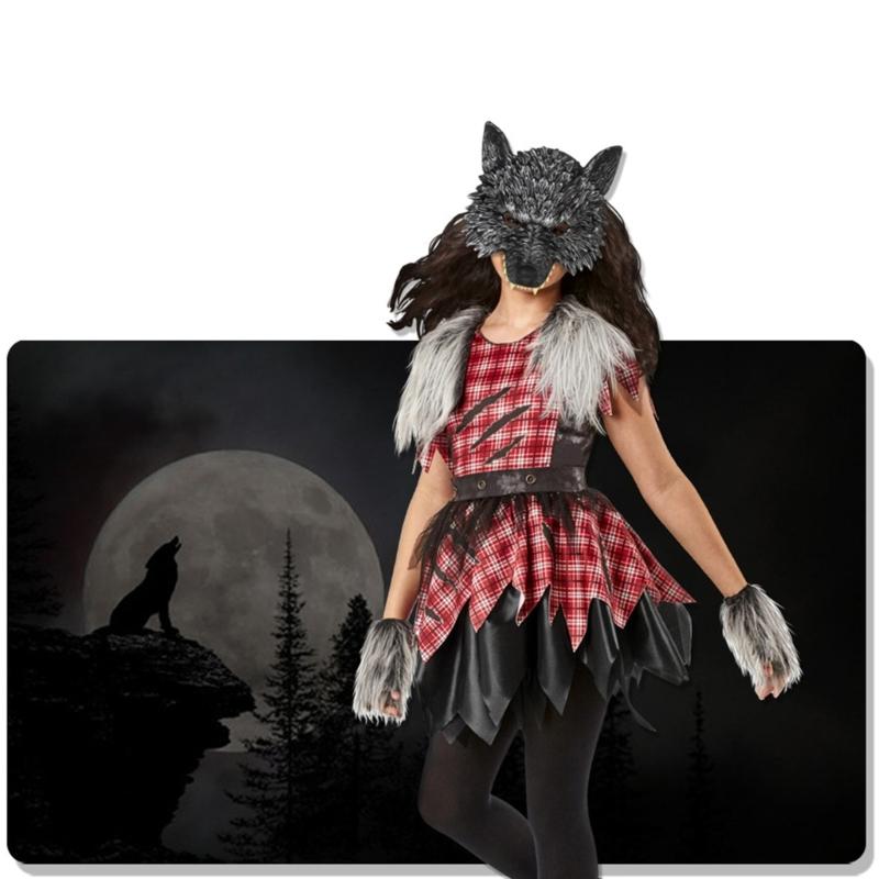 2/3Pcs Wolf Costume Set Wolf Tail Wolf Mask Gloves Set Halloween Christmas Fancy Party Costume Toys Animal Cosplay Props