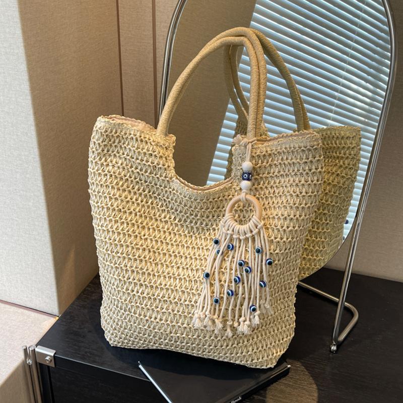 Large Beach Bag With Tassels Bohomian Straw Handbag Large Capacity Vocation Handbags Perfect For Beach Pool And Travel