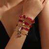 4 Pcs Versatile Red ABS Bead & Cherry Drop Oil Pendant Bracelet Set, Suitable For Women's Everyday And Vacation Outfits