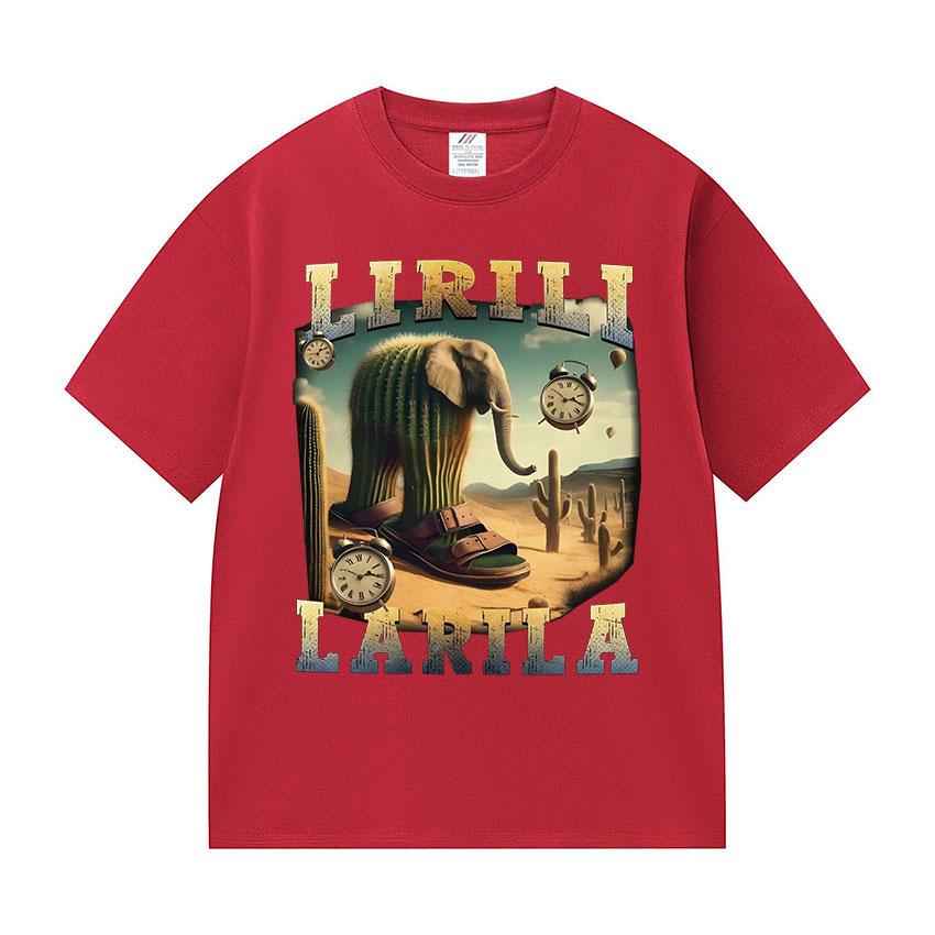 

Lirili Larila Elephant with Sandals Funny Meme T Shirt Men Vintage Oversized T-Shirts Unisex Casual High Quality Cotton T Shirts S