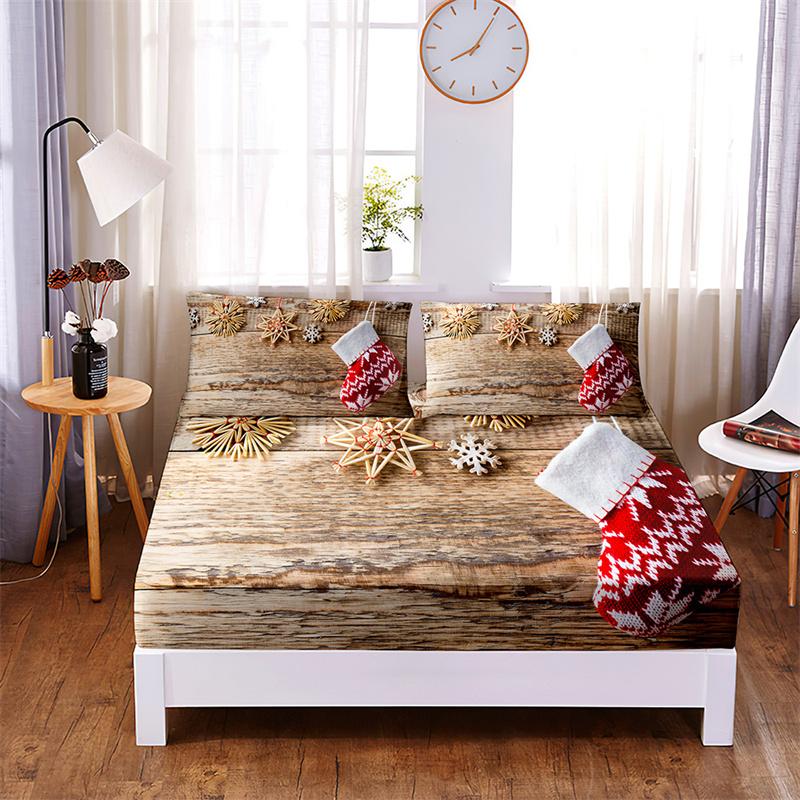 Bedding Set Christmas Fitted Sheet Set Bed Set Mattress Cover Four Corners Elastic Band Non Slip Bed Sheets and Pillowcases