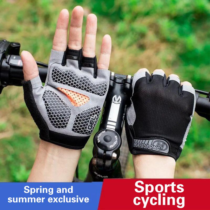 1Pair Sports Half Finger Bike Gloves Outdoor Cycling Fitness Breathable Shock-Absorbing Anti Slip Running Gym Half Cut Gloves