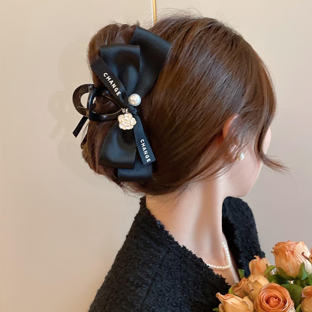 Xiaoxiangfeng Mountain Camellia Butterfly Knot Gripper Black Silk Pearl Hair Gripper Light Luxury Luxury High End Hairband Shark