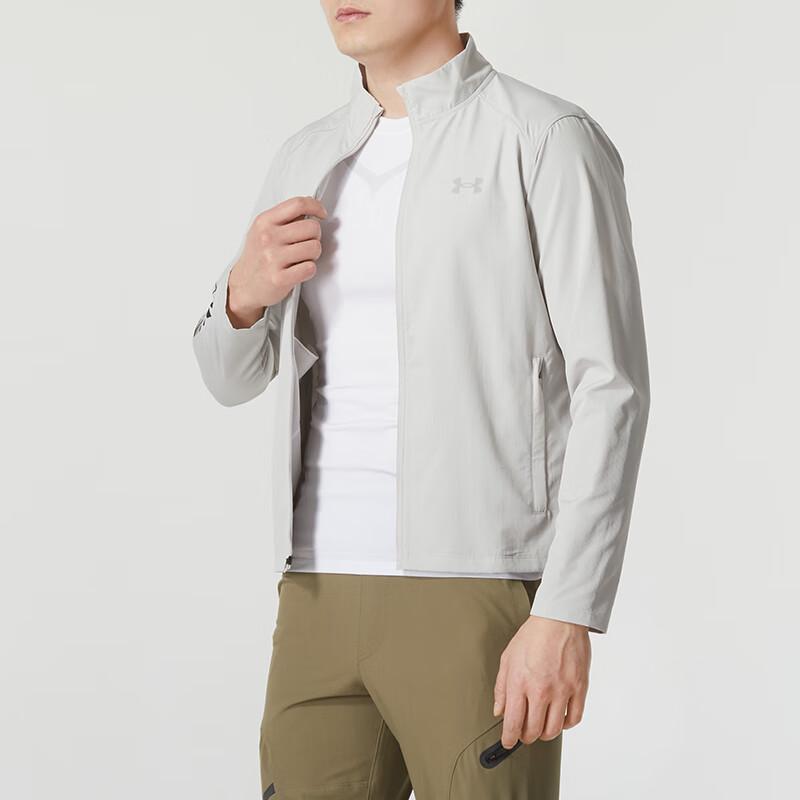 Under Armour Letter Print Woven Stand Collar Long Sleeve Jacket Men Jacket Gray 1369342-592