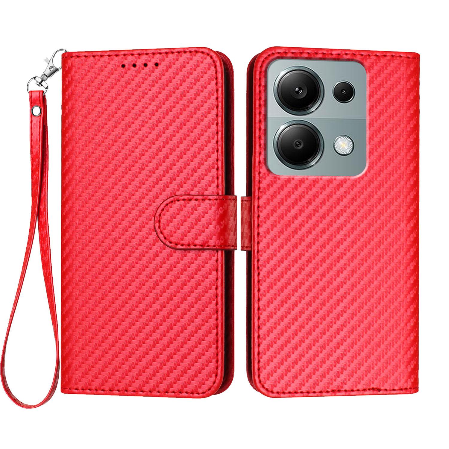 

Для Xiaomi Poco M6 Pro 4G/Xiaomi Redmi Note 13 Pro 4G Чохол-гаманець з ремінцем Шкіряний мобільний чохол з текстурою карбонового волокна D
