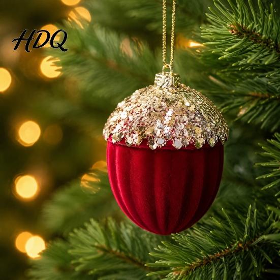 Holiday Hanging Decor for Christmas Trees Velvet Flocking Ornament Sparkly Rhinestones Red Candy Acorn Butterfly Tree Bows Reindeer Ornaments