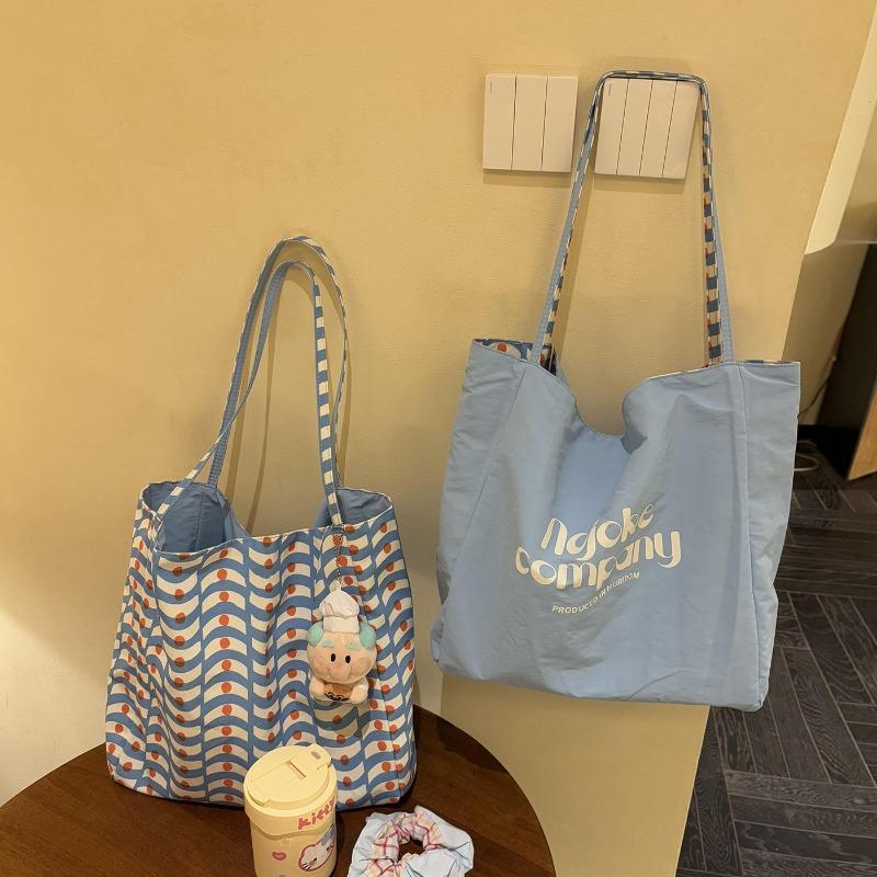 Красная Повседневная Клетчатая Холщовая Сумка Женская Большая Вместимость Сумка-Тоут Через Плечо с Буквой Двусторонняя Задняя Сумка для Поездок