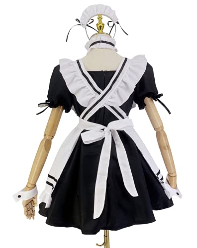 [FULINE] Maid Costume, Sexy Lolita Cosplay Costume with Ribbon, Princess Dress, Gothic Lolita Style, Plus Size, Black, Size S