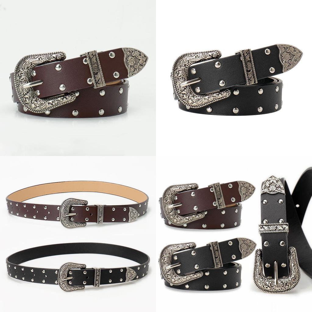 Y2k Vintage Faux Leather Belt With Alloy Buckle And Decorative Studs For Jeans And Outfits