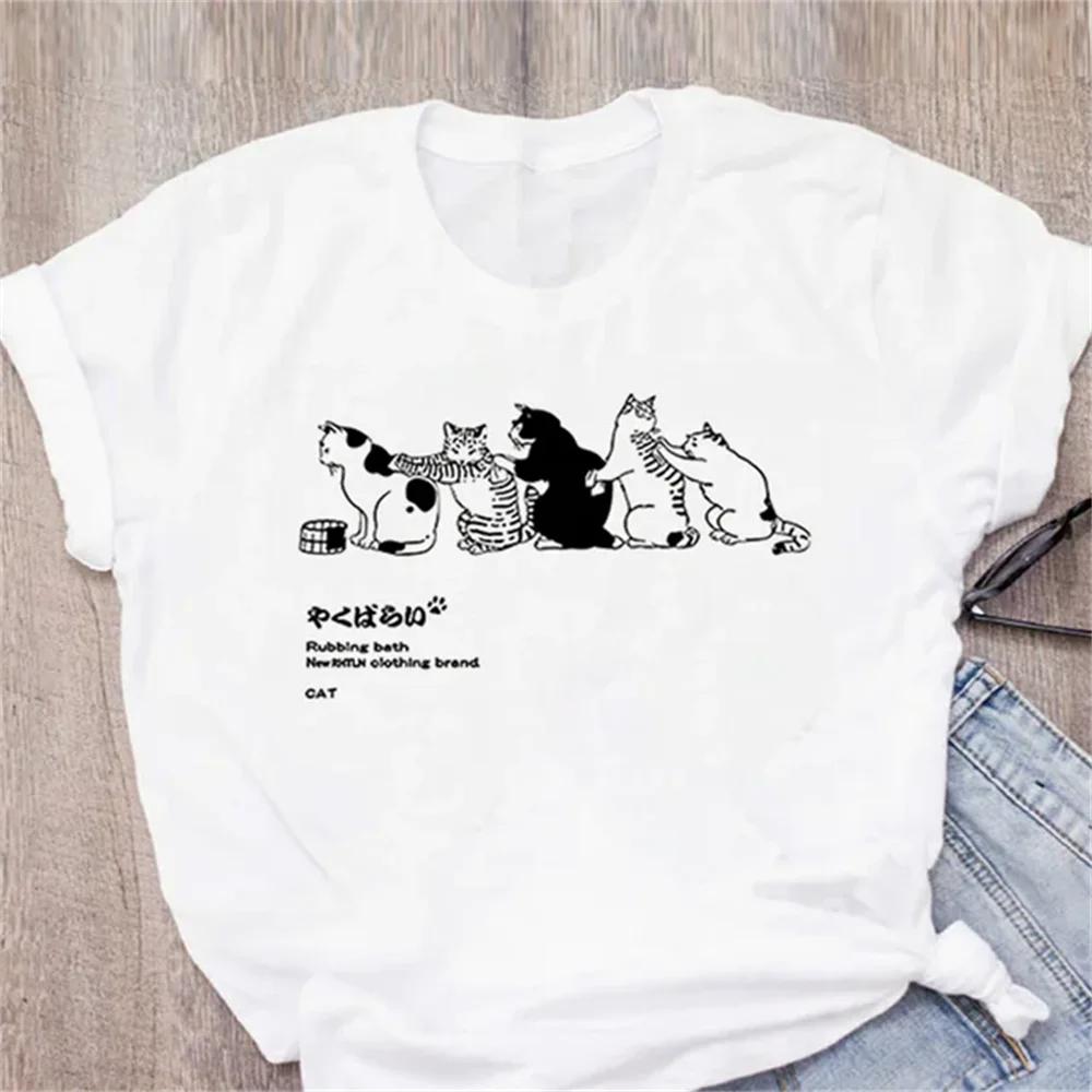 Pattern Printed Fashion Aesthetic Tops Tee Casual Cute Cat Funny Cartoon Womens Harajuku Short Sleeve Casual Aesthetic Clothes