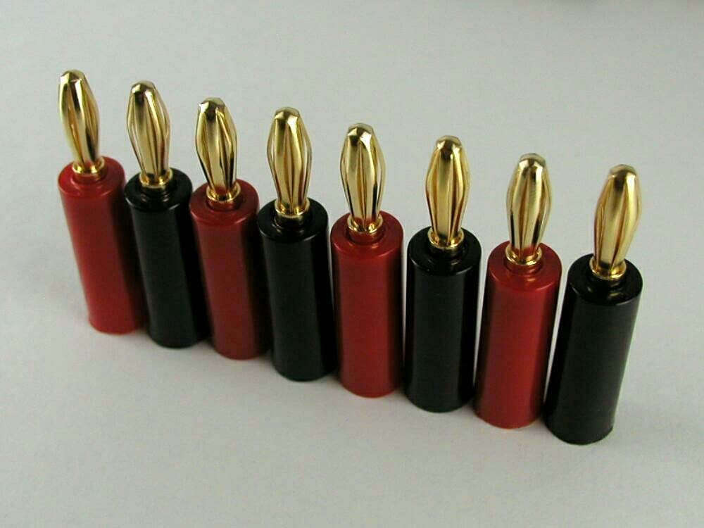 MG-MART Banana 24K Gold Red Set of 8 Plugs, Plated, Solderless, & Black,