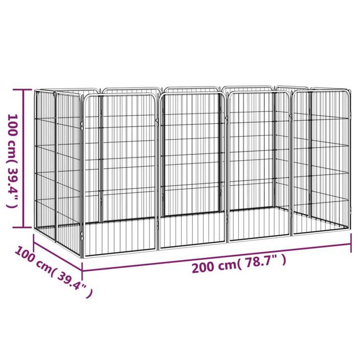 VidaXL Dog Playpen 12 Panels Black 50x100cm Powder-Coated Steel Enclosure 3115959