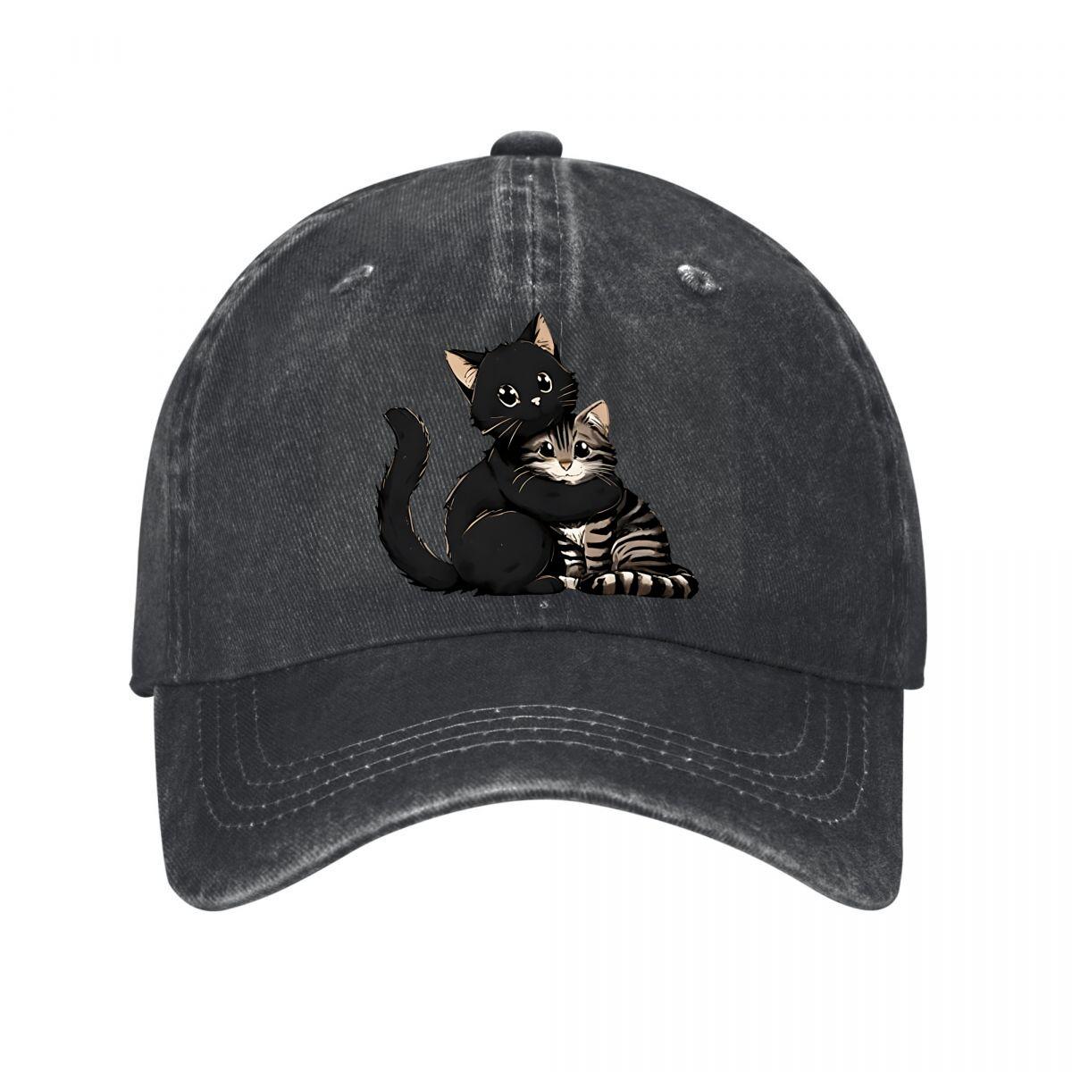 Cute Cat Mesh Trucker Cap Washed Baseball Cap Adjustable