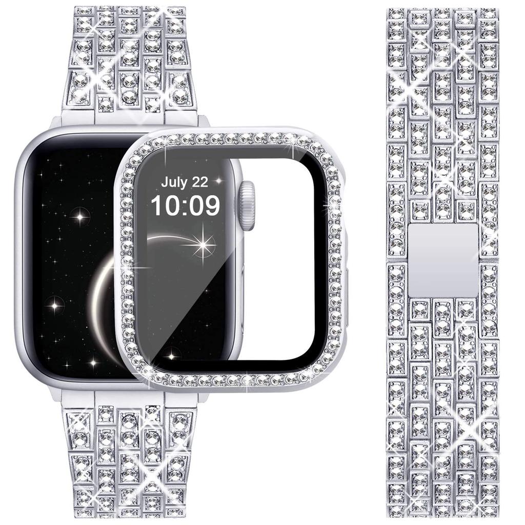 Diamantarmband för Apple Watch ultra 49mm 46mm 42mm 45mm 41mm klockarmband skyddsfodral för iWatch 10 9 8 7 6 se Metallarmband