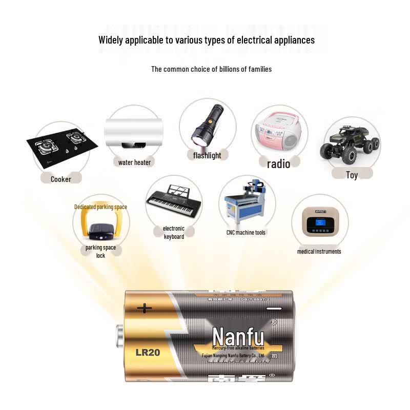 Nanfu D Size 1.5V Alkaline Batteries (20-Pack) CN plug (adapter included)