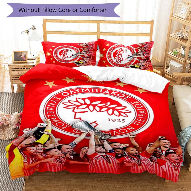 Olympiacos F.C Set Biancheria da Letto 3 Pezzi Copripiumino Chiusura Include 1 Copripiumino & 2 Federe per Tutte le Stagioni Camera da Letto Casa Arredo Stanza del Dormitorio