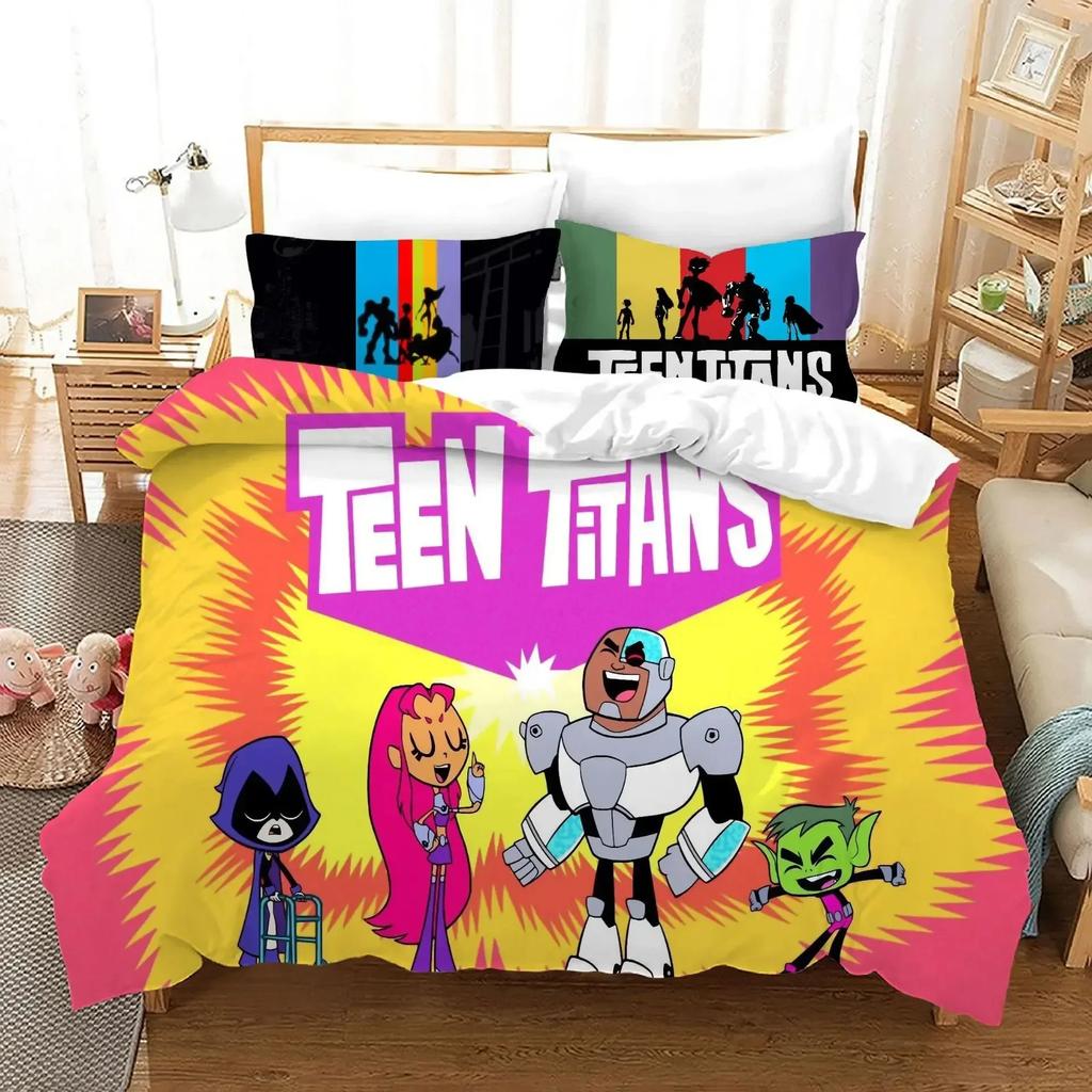 Cartoon Teen Titans Go Bedding Set Boys Girls Twin Queen Size Duvet Cover Pillowcase Bed Kids Adult Home Textileextile