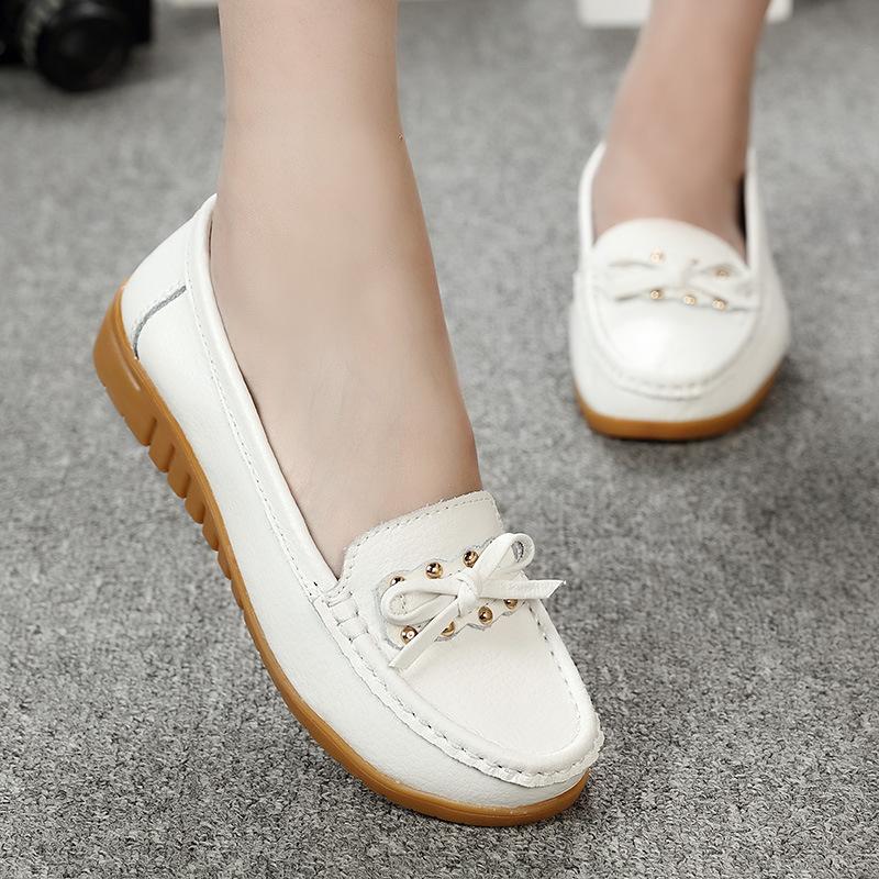 Leather shoes soft-soled women's shoes women's casual flats beef tendon sole one-pedal single shoes