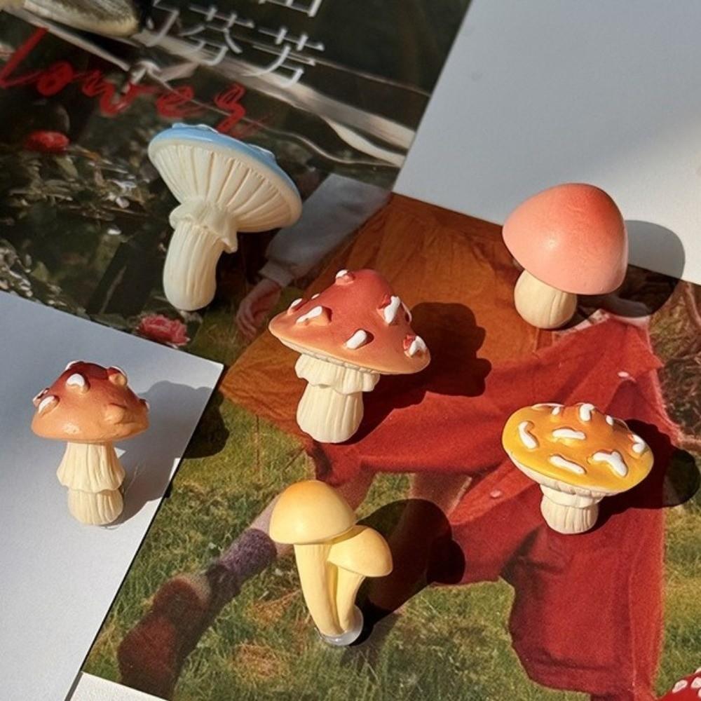 6pcs 3D Mini Mushroom Fridge Stickers Simulated Mushroom Statue  Office Decor