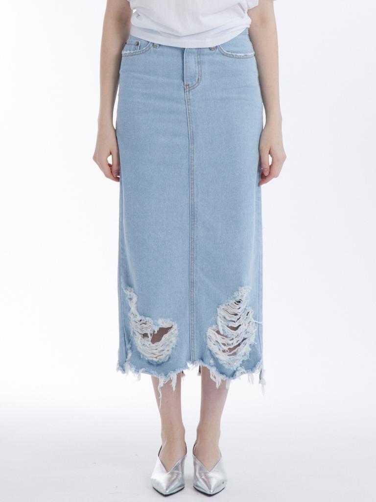 Unknown Planet Distressed Denim Skirt Light Blue