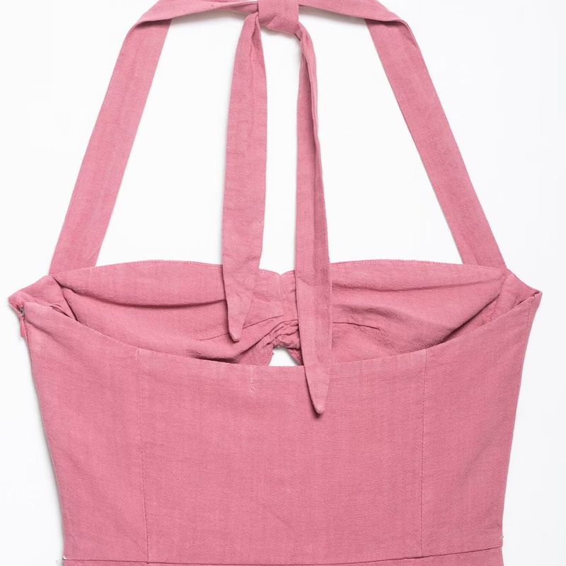 Kaslead New Arrival Women's Clothing Fashion Style Fashion Blended Hanging Collar Midi Skirt Dress 35067300