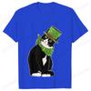 St Patricks Day Print Tshirt Unisex Summer Short Sleeve Tshirts Cut Black Cat with Leprechaun Hat Funny Irish Fashion Tee Tops