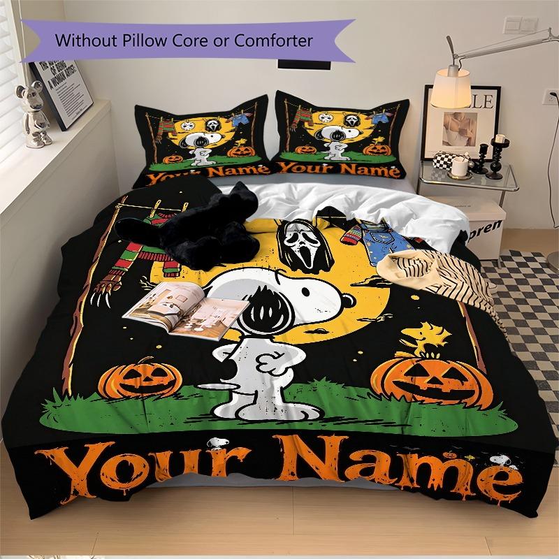 Spooky Halloween Movie Night Bedding Set Personalized Washable Custom 3Pcs Duvet Cover Pillowcases Soft Microfiber Home Bedroom Gift