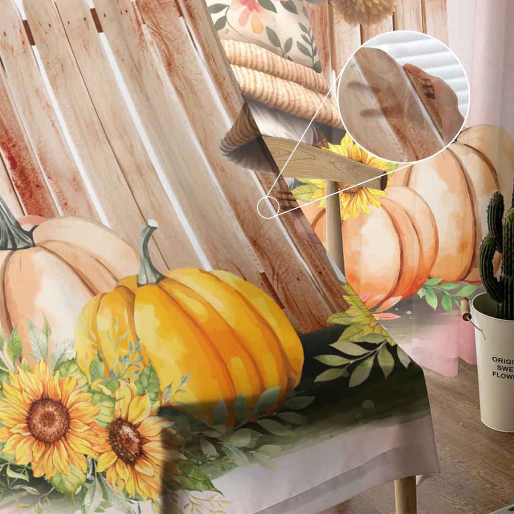 Thanksgiving Plant Fence Sunflower Pumpkin Sheer Curtains for Kids Bedroom Living Room Voile Window Curtains Tulle Drapes