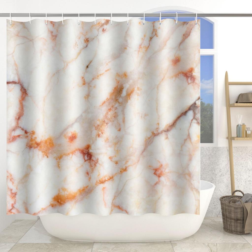 Marble Texture Printing Bathroom Non-Slip Floor Mat Shower Curtain Combination Carpet European And American Style