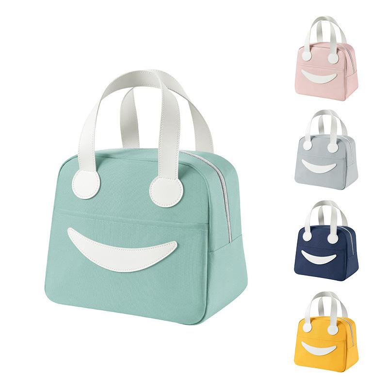 Cute Smiley Face Bento Bag Insulated Lunch Box Bag Handheld Bento Bag Lunch Bag Student Bento Bag Insulated Meal Bag
