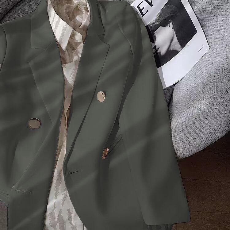 Costum Negru Larg pentru Femei Plus Size cu Nasture Metalic